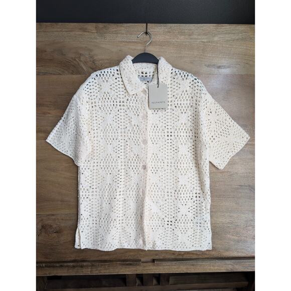 Allsaints Milly Open Knit 2-Piece Pajama Set Womens M Ecru White Short Sleeve - Picture 3 of 5